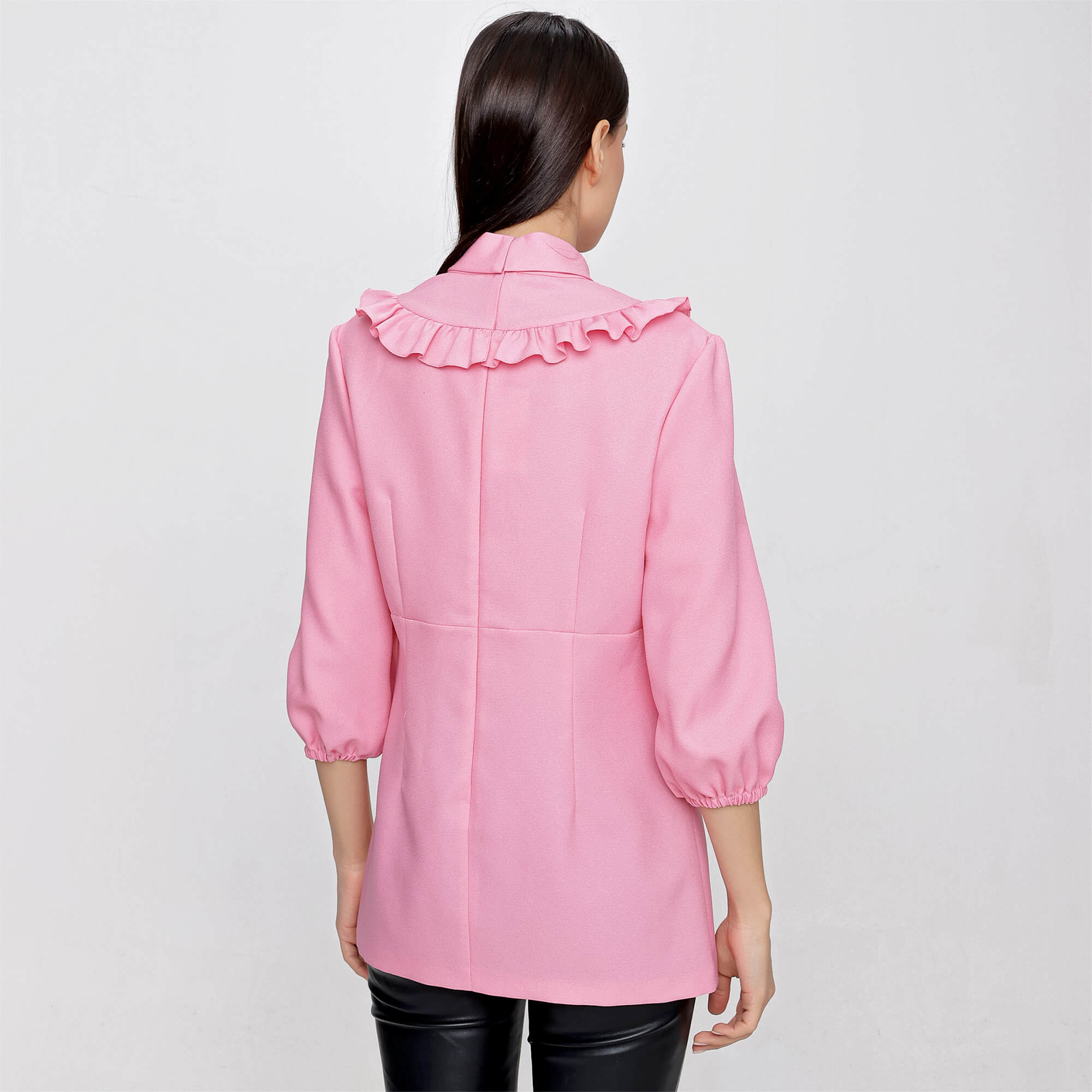 Miu Miu - Pink Ruffle Neck Long Sleeves Shirt 